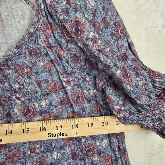 Natural Life Sienna XS/S 100% Cotton Gauze Mini Dress Blue Floral Print Keyhole - Picture 5 of 9